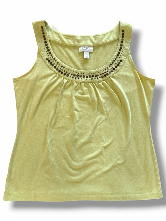 LOFT Tops - Ann Taylor LOFT Y2K Lime Green Halter Sleeveless Beaded Sequin Tank Top sz Large